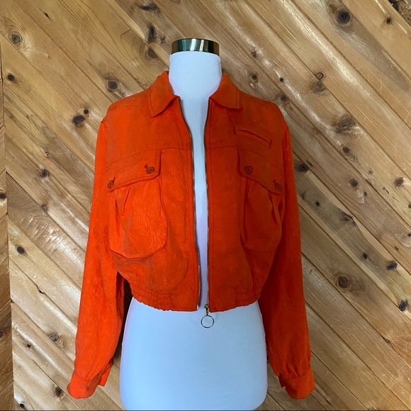 Anthropologie Cartonnier Eisenhower Orange Jacquard Bomber Jacket 
Sz XS - Picture 4 of 12